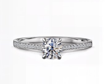 Classic Round Lab Diamond Pavé Engagement Ring | 1.00 Ct IGI Certified | E-F VS1–2 Clarity | Gold, Silver, Platinum | Fuego Jewels