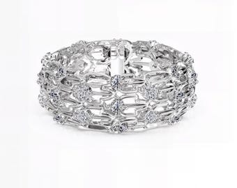 Wide Diamond Link Band | Vintage Openwork Channel Ring | EF Color / VS1–2 Clarity | Silver & Gold Options | Fuego Jewels