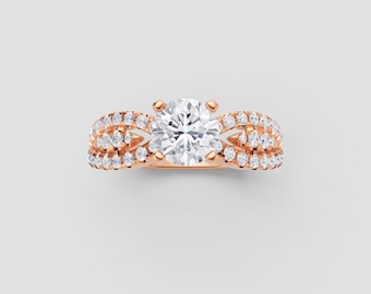 Infinity Criss-Cross Moissanite Ring | 1ct Round GRA Certified | DEF / VVS1 | Rose Gold Engagement | Fuego Jewels