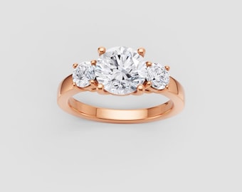Three Stone Moissanite Ring | 1ct Round GRA Certified | DEF / VVS1 | Rose Gold Classic Trio | Fuego Jewels