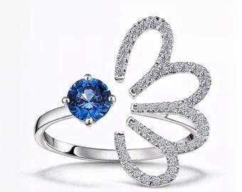 Nature-Inspired Butterfly Blue Sapphire & Lab-Grown Diamond Ring in 14K 18K Platinum White Gold | E-F Color / VS1-2 Clarity | Fuego Jewels