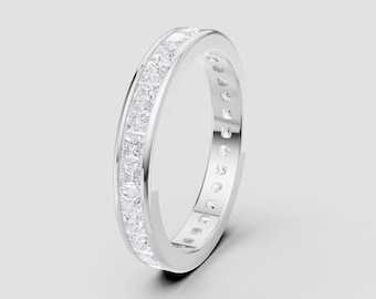 Princess Cut Lab-Grown Diamond Channel Band | DEF Color VVS1-2 | 925 Silver, 10K 14K 18K Gold, Platinum | White Gold Style | Fuego Jewels