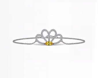 Nature-Inspired Marquise Yellow Sapphire & Lab-Grown Diamond Butterfly Bracelet 14K 18K Platinum | E–F Color / VS1–2 Clarity | Fuego Jewels