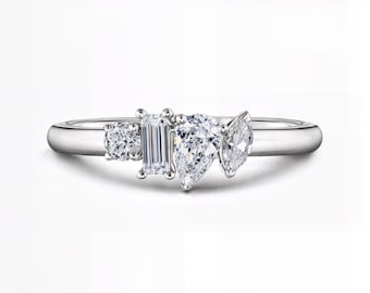 Multi-Cut Lab-Grown Diamond Ring | Round, Baguette, Pear, Marquise Shapes | D–E Color / VVS1–2 Clarity| Silver, Gold, Platinum| Fuego Jewels