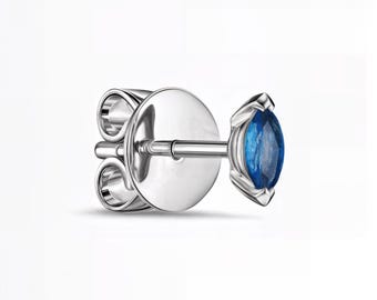 Nature-Inspired Marquise Blue Sapphire Stud Earring | 1.00–4.00 Ct | White Gold & Platinum | 10K 14K 18K | Screw Back | Fuego Jewels