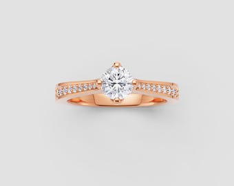GRA Certified 0.75ct Moissanite Solitaire Engagement Ring | DEF VVS1 | Rose Gold Channel Pavé Band | Custom Fine Jewelry | Fuego Jewels