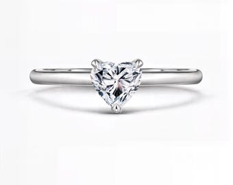Heart Cut Lab-Grown Diamond Solitaire Ring | 1 Ct IGI Certified | D–E Color / VVS1–2 Clarity | Silver, Gold, Platinum | Fuego Jewels