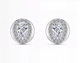 Pear Cut Lab-Grown Diamond Halo Stud Earrings | D–E Color / VVS1–2 Clarity | White Gold 10K 14K 18K & Platinum | Fuego Jewels