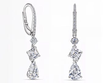 Asscher Cut Pear Shape Diamond Drop Earrings | Lab-Grown Diamonds | Elegant Design | Fuego Jewels