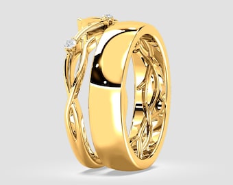 His and Her Matching Band Set | Vine-Inspired Wedding Rings | Lab-Grown Diamond DEF / VVS1-2 | Fuego Jewels