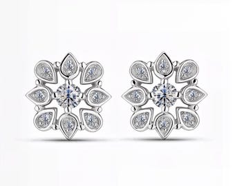 Round Lab-Grown Diamond Studs in Pear-Shaped Floral Design | D–E / VVS1–2 | Silver, 10K 14K 18K Gold & Platinum | Fuego Jewels