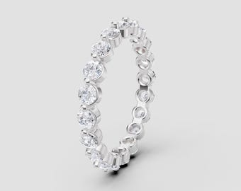 Round Cut Moissanite Band | 2-Prong Setting | DEF Color VVS1-2 Clarity | Silver, 10K, 14K, 18K, Platinum | White Gold Look | Fuego Jewels