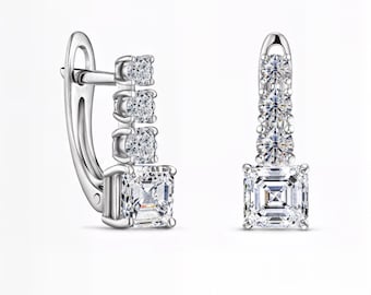 Asscher Cut & Round Lab-Grown Diamond Earrings | DEF Color VVS1-2 Clarity | Modern Hoop Style | Customizable | Fuego Jewels