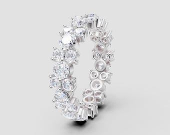 Alternating Round Lab-Grown Diamond Band | DEF Color VVS1-2 Clarity | Silver, 10K, 14K, 18K, Platinum | White Gold Style | Fuego Jewels