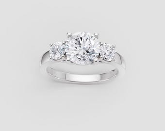 Three Stone Moissanite Ring | 1ct Round GRA Certified | DEF / VVS1 | White Gold Engagement Ring | Fuego Jewels