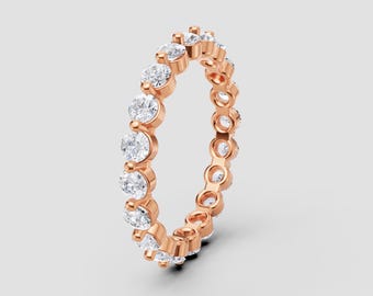 Round Cut Moissanite Band | 2-Prong Setting | DEF Color VVS1-2 Clarity | Silver, 10K, 14K, 18K, Platinum | Rose Gold Look | Fuego Jewels