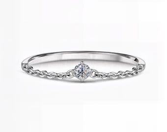Chain Link Solitaire Lab-Grown Diamond Ring | D–E Color / VVS1–2 Clarity | Silver, 10K 14K 18K Gold & Platinum | Fuego Jewels