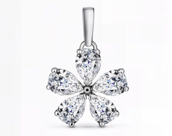 Petal Pendant Pear Diamond – E-F Color / VS1-2 Clarity | 5 Stone Lab Diamond Bloom in Gold, Silver, or Platinum | Fuego Jewels