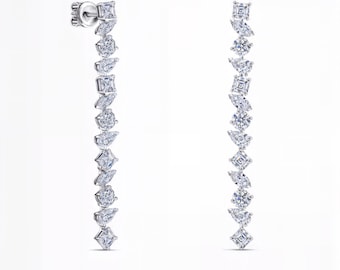Marquise, Round, Pear & Asscher Lab-Grown Diamond Drop Earrings | DEF VVS1-2 | Custom Silver Gold Platinum | Fuego Jewels