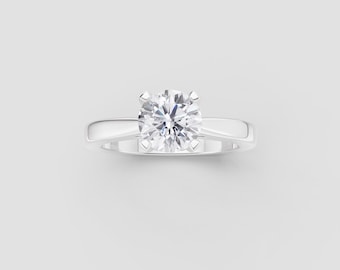 Classic Solitaire Moissanite Ring | 1ct Round GRA Certified | DEF / VVS1 | White Gold Simple Engagement | Fuego Jewels