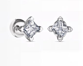 Princess Cut Lab-Grown Diamond Stud Earrings | D–E Color / VVS1–2 Clarity | Silver, Gold & Platinum | Fuego Jewels