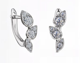 Pear and Marquise-Shaped Round Cut Lab-Grown Diamond Hoop Earrings | Unique Cluster Design | Custom Silver, Gold & Platinum | Fuego Jewels