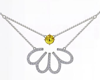 Nature-Inspired Round-Cut Yellow Sapphire Flower Pendant Necklace | 14K 18K Platinum White Gold | Elegant Jewelry | Fuego Jewels