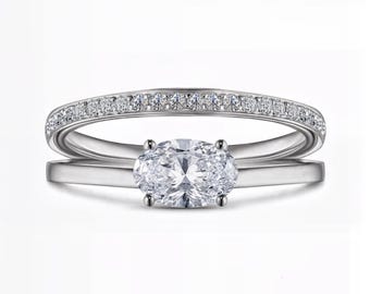 Oval Lab-Grown Diamond Engagement Ring Set | 1.00 Ct IGI Certified Center | E-F / VS1-2 | Silver, Gold, Platinum | Fuego Jewels