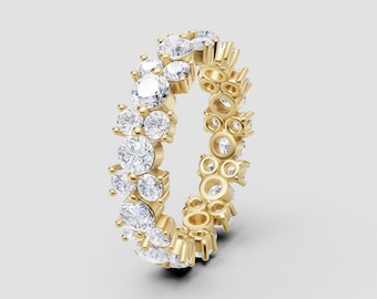 Alternating Round Lab-Grown Diamond Band | DEF Color VVS1-2 Clarity | Silver, 10K, 14K, 18K, Platinum | Yellow Gold Style | Fuego Jewels