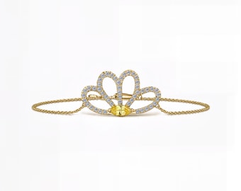 Nature-Inspired Marquise Yellow Sapphire Bracelet with Lab Diamonds Lotus Bracelet | EF Color / VS1-2 | 14K 18K Gold | Fuego Jewels