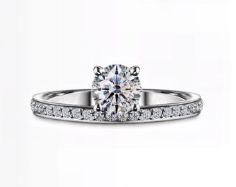Round Lab-Grown Diamond Engagement Ring 1.00 Ct | E-F VS1–2 Clarity | IGI Certified | Silver, Gold, Platinum | Fuego Jewels