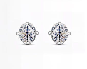 Round Lab-Grown Diamond Stud Earrings | D–E Color / VVS1–2 Clarity | Silver, 10K 14K 18K Platinum Yellow White Rose | Fuego Jewels