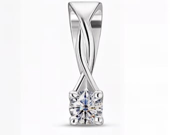 Solitaire Pendant Lab Diamond – E-F Color / VS1-2 Clarity | Twisted Ribbon-Style Bail in Gold, Silver, or Platinum | Fuego Jewels