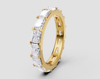 Radiant Cut Lab-Grown Diamond Eternity Band | DEF Color VVS1-2 Clarity |925 Silver, 10K, 14K, 18K, Platinum |Yellow Gold Look | Fuego Jewels