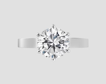 Round Solitaire Moissanite Engagement Ring 1.75Ct DEF VVS1 | Wide Shank 6-Prong Setting | Fuego Jewels