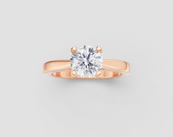 Classic Solitaire Moissanite Ring | 1ct Round GRA Certified | DEF / VVS1 | Rose Gold Minimalist Engagement | Fuego Jewels