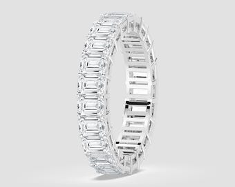 Emerald Cut Lab-Grown Diamond Eternity Band | DEF Color VVS1-2 Clarity | 925 Silver, 10K, 14K, 18K, Platinum |White Gold Look | Fuego Jewels
