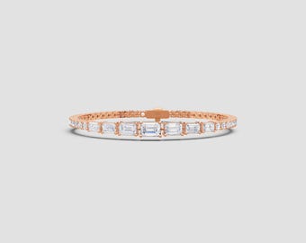 18K Emerald and Round Lab Diamond Bracelet | 4.5ct Total | E-F Color VS1-2 Clarity | Yellow, White, Rose Gold Options | Fuego Jewels