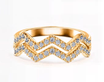 Zigzag Diamond Band Ring | Modern Chevron Style | Lab-Grown Diamond EF/VS1-2 | Silver, Gold, Platinum | Fuego Jewels