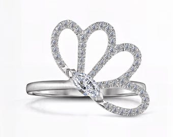 Nature-Inspired Butterfly Diamond Ring in 14K 18K & Platinum White Gold | Marquise Floral Petal Design | Fuego Jewels