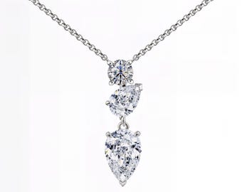 Triple Drop Lab-Grown Diamond Necklace | Pear & Round Cut | E-F Color / VS1–2 Clarity | Silver, Gold, Platinum | Fuego Jewels