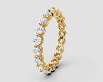Round Cut Moissanite Band | 2-Prong Setting | DEF Color VVS1-2 Clarity | Silver, 10K, 14K, 18K, Platinum | Yellow Gold Look | Fuego Jewels