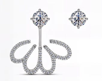 Nature Inspired Lab Diamond Earrings | Round Cut Studs with Floral Petal Design | 14K 18K White Gold & Platinum | Fuego Jewels