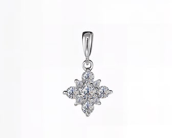Flower Pendant Lab Diamond – E-F Color / VS1-2 Clarity | Star Cluster Floral Charm in Gold, Silver, or Platinum | Fuego Jewels