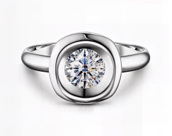 Modern Bezel Solitaire Lab Diamond Ring | Round Cut | D–E Color / VVS1–2 Clarity | Silver, Gold, Platinum | Fuego Jewels