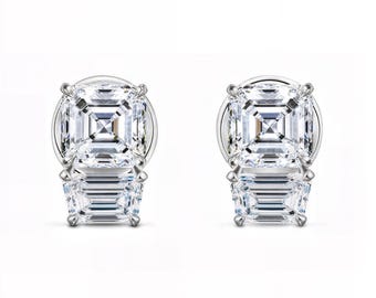 Asscher Trapezoid Stud Earrings Lab-Grown Diamond | D–E Color / VVS1–2 Clarity | Silver, 10K 14K 18K Yellow White Rose Gold Platinum