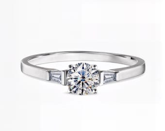 Three-Stone Lab Diamond Ring with Baguette Sides | 1.00 Ct Center | E-F Color / VS1–2 Clarity | IGI Certified | Fuego Jewels