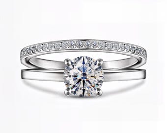 Round Lab Diamond Engagement & Wedding Ring Set | 1.00 Ct Center IGI Certified | E-F VS1–2 Clarity | Silver, Gold, Platinum | Fuego Jewels