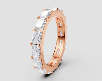 Radiant Cut Lab-Grown Diamond Eternity Band | DEF Color VVS1-2 Clarity | 925 Silver, 10K, 14K, 18K, Platinum | Rose Gold Look | Fuego Jewels