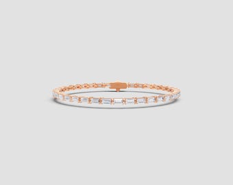 18K East West Baguette Lab Diamond Bracelet | 6ct Total | E-F Color VS1-2 Clarity | Yellow, White, Rose Gold Options | Fuego Jewels